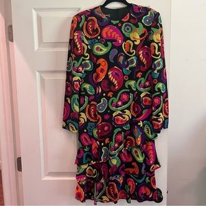 Louis Feraud Vintage 80’s 100% Silk Printed Dress, Size 4, EUC